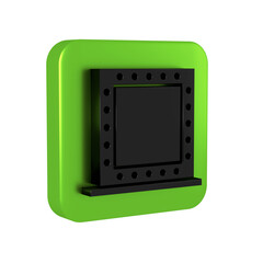 Obraz premium Black Makeup mirror with lights icon isolated on transparent background. Green square button.