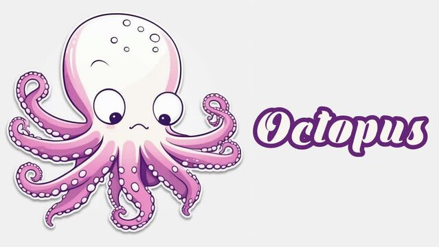 Educational animation introduction to animal names, Octopus animal 4k resolution.
