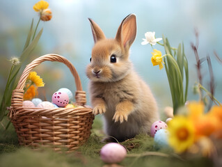 easter bunny and easter eggs in the basket