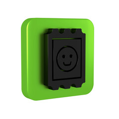 Black LSD acid mark icon isolated on transparent background. Acid narcotic. Postmark. Postage stamp. Health danger. Green square button.