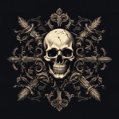 Vintage skull on black background, ai generative