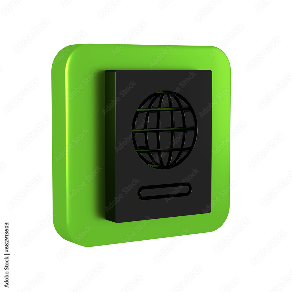 Poster black passport with biometric data icon isolated on transparent background. identification document.
