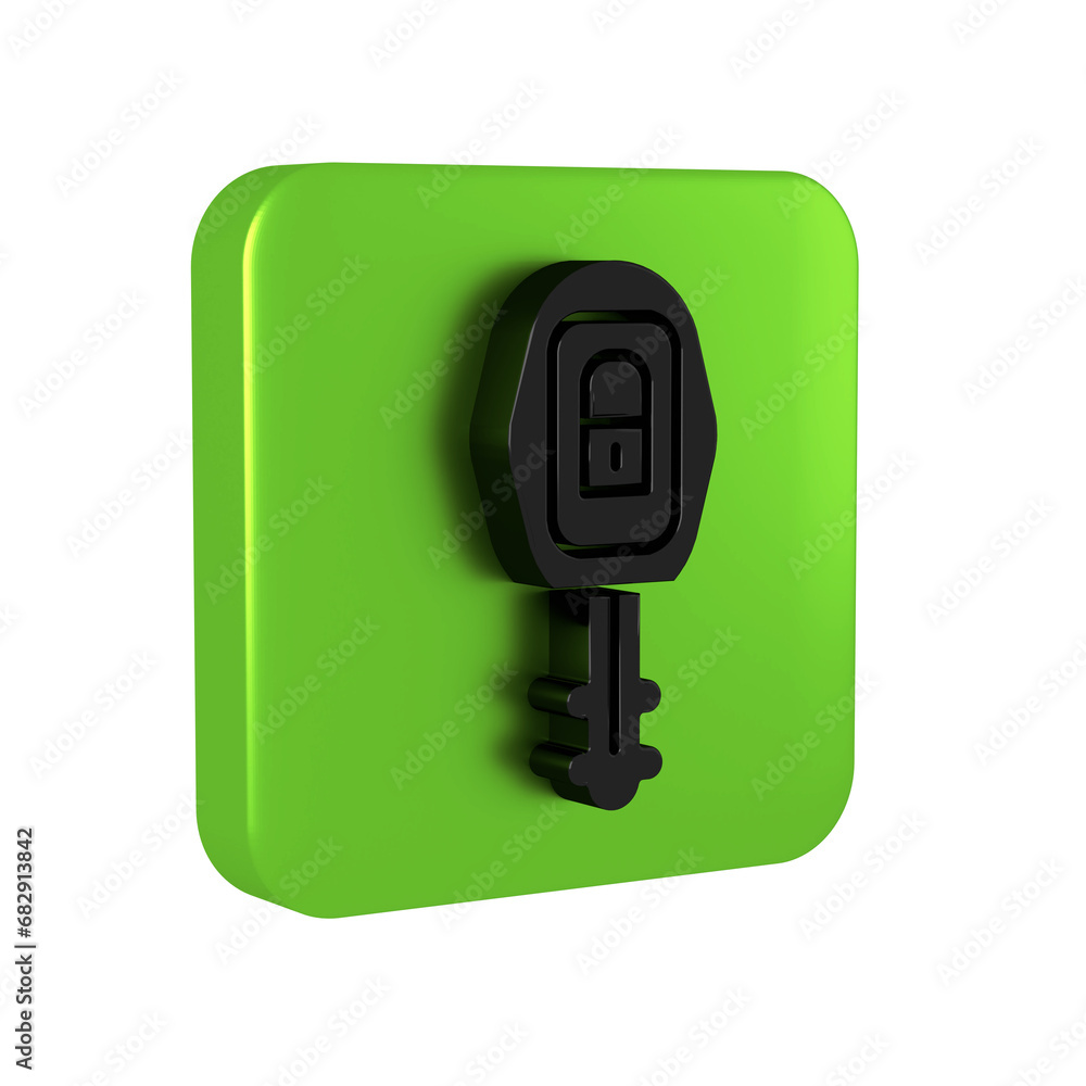 Poster black car key with remote icon isolated on transparent background. car key and alarm system. green s