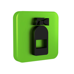 Black Fire extinguisher icon isolated on transparent background. Green square button.
