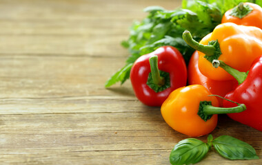 organic natural sweet pepper on wooden table