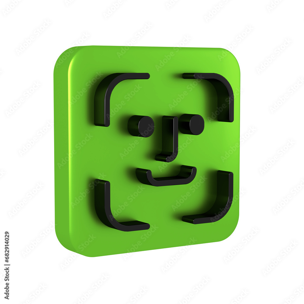 Poster black face recognition icon isolated on transparent background. face identification scanner icon. fa