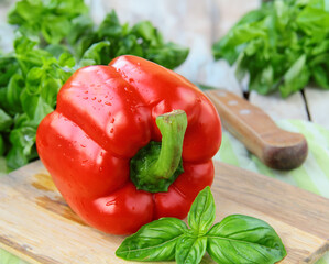 organic natural sweet pepper on wooden table