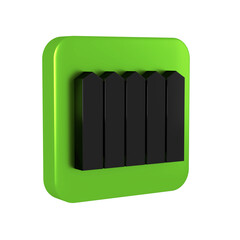 Black Garden fence wooden icon isolated on transparent background. Green square button.