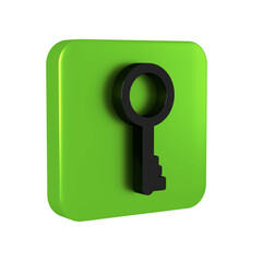 Black Old key icon isolated on transparent background. Green square button.