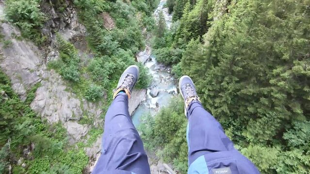 Zip line in an alpine valley in Austria