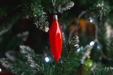 Christmas decorations. Vintage glass red hot pepper