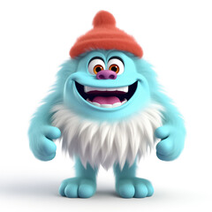 Obraz premium 3D character of colorful fluffy yeti in knitted winter hat