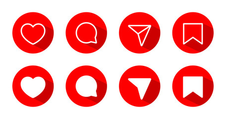 Like, comment, share, and save icon vector in flat style. Social media elements