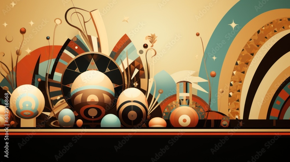 Poster a colorful abstract background with many different objects, ai