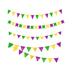 Mardi Gras Party Buntings. Multicolored traditional carnival flags. © DELYRICA