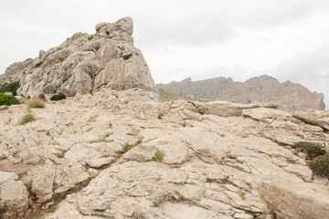 Stunning views of cliffs, mountains, beach and sea from Mallorca island in Spain