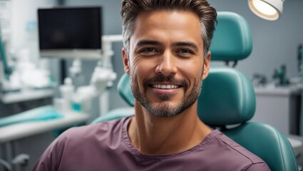 middle age man client or patient at dental clinic look at camera and smiling