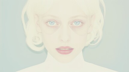 Faded vintage style photo of a beautiful young woman with white hair and blue eyes