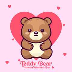 Holiday vector illustration: A cute teddy bear with a heart for Valentine’s Day
