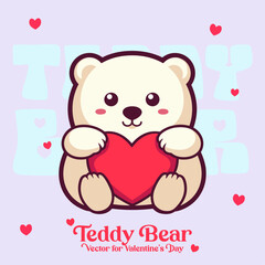 Valentine’s Day holiday vector cartoon: A cute teddy bear with a heart