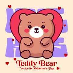 Valentine’s Day vector cartoon: A charming teddy bear with a heart