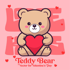Holiday vector cartoon of a delightful teddy bear with a heart for Valentine’s Day