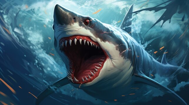big angry and vicious shark background wallpaper ai generated image