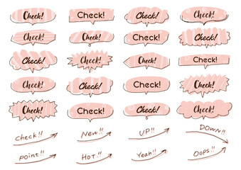シンプルでおしゃれな手描きの吹き出し　ピンク　CHECK	