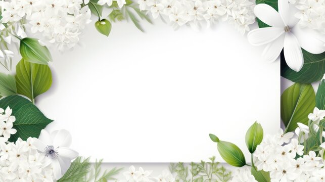 White frame with leaves template background wallpaper ai generated image