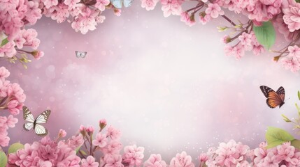 Fototapeta na wymiar Panorama Spring beautiful flowers template background wallpaper ai generated image