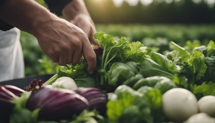 chef harvesting fresh vegetables on a farm