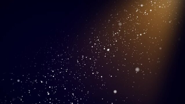 Snow flakes with street light beam on winter night background. High quality 4k footage