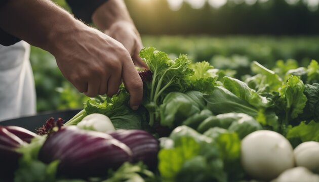 chef harvesting fresh vegetables on a farm - Powered by Adobe