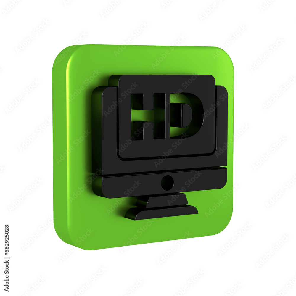 Poster black computer pc monitor display with hd video technology icon isolated on transparent background. 