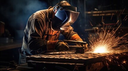 welder who is welding iron metal, Welding Art background wallpaper ai generated image