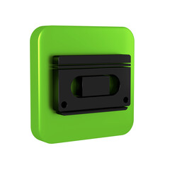 Fototapeta premium Black VHS video cassette tape icon isolated on transparent background. Green square button.
