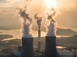 Aerial photography of cooling towers in thermal power plants