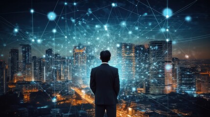 business man and the big data wireless 5G connecting, futuristic, technology, city, digital, internet, communication, success, network, innovation, online