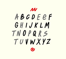 Hand draw alphabet with capital letters. Sleek unique vector font. Typography font with Brush Font Type Font lettering handwritten. Minimal technology typography