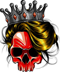 vector illustration ofFemale skull with a crown on white background. digital hand draw - 682926817