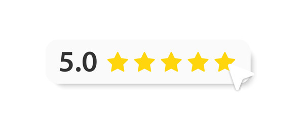 5 star rating icon. Feedback of user symbol. Review quality. Button click. Five star ranking. Best service. Positive vote. Vector illustration. - obrazy, fototapety, plakaty