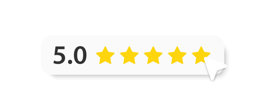 5 star rating icon. Feedback of user symbol. Review quality. Button click. Five star ranking. Best service. Positive vote. Vector illustration.