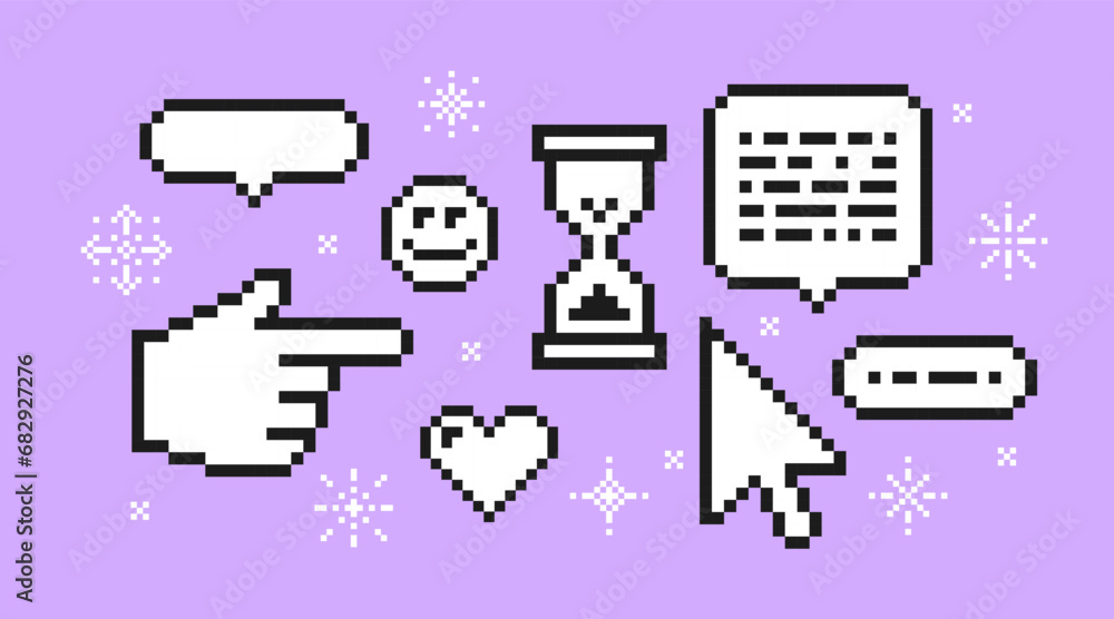 Fototapete y2k trendy playful pixels stickers. trendy geometric brutalism ui. retro pixels elements in the mood