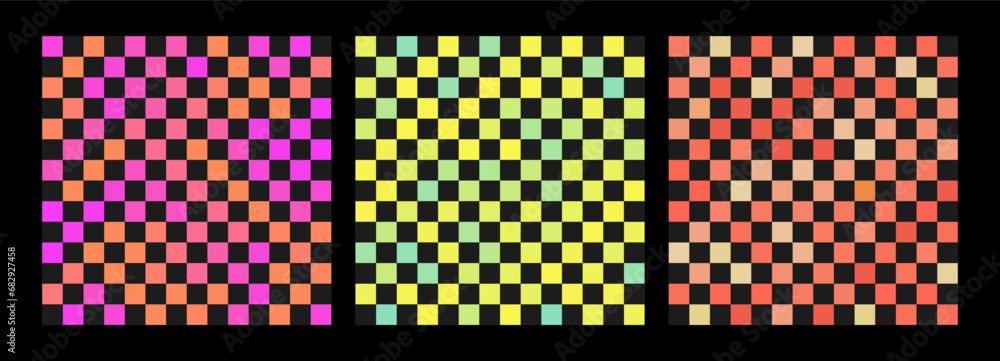 Poster retro checkered trend y2k. pixels vintage pattern background. seamless pattern pack with pixels grad