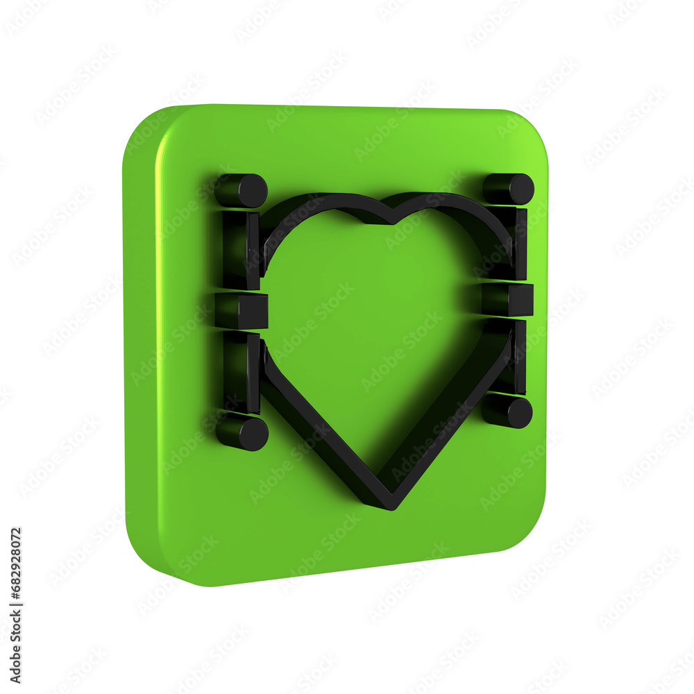 Aufkleber black heart with bezier curve icon isolated on transparent background. pen tool icon. green square b