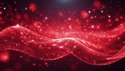 Digital red particles wave and light abstract background with shining dots stars