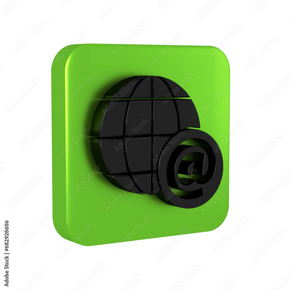 Poster black earth globe with mail and e-mail icon isolated on transparent background. envelope symbol e-ma