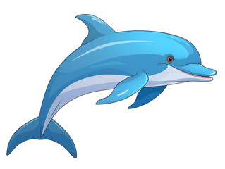 A cheerful blue dolphin mid-leap with a transparent background.