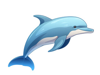 A cheerful blue dolphin mid-leap with a transparent background.