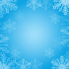 Naklejka na ściany i meble Winter snow background with snowflakes and sparks. Snowfall on a blue background. Christmas background. Falling snow. Vector illustration.